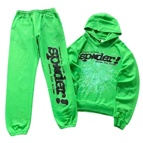 Sp5der Punk V2 Rhinestone Tracksuit Bright Green