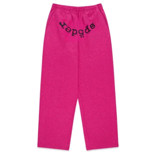 Sp5der Rhinestone Logo Sweatpants Pink